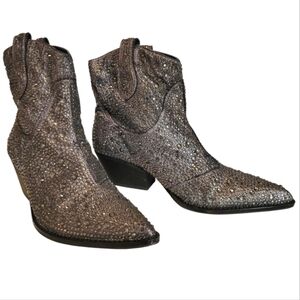 Jessica Simpson Tamira Crystal Glitter Embellished Western Ankle Boots Wmns 8.5